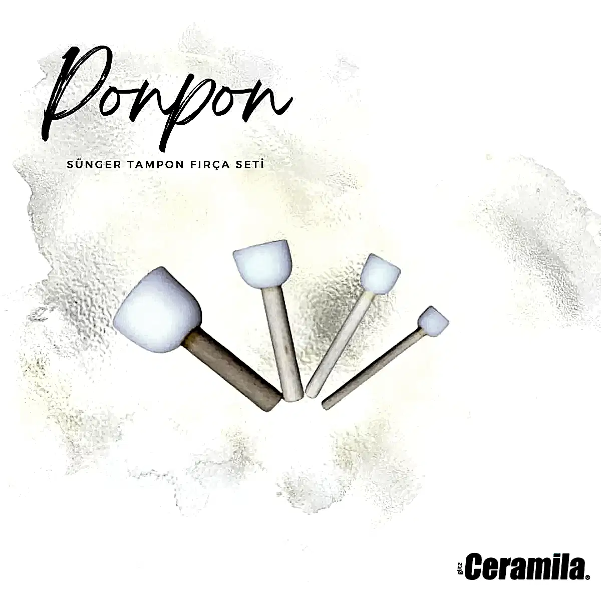 Ceramila - Ponpon 3030 Beyaz Sünger Tampon Fırça Seti